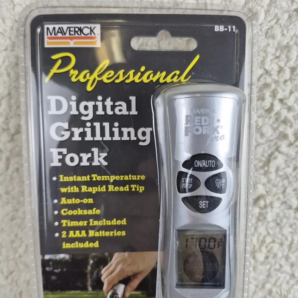 Maverick Bar•B• Q Digital Grilling Fork BBQ Thermometer- Pre Programmed 13In NEW